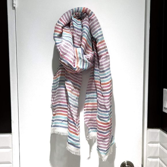 J.CREW NWT Multicolor Stripe Linen & Cotton Scarf in Linen Fuchsia - Picture 1 of 4